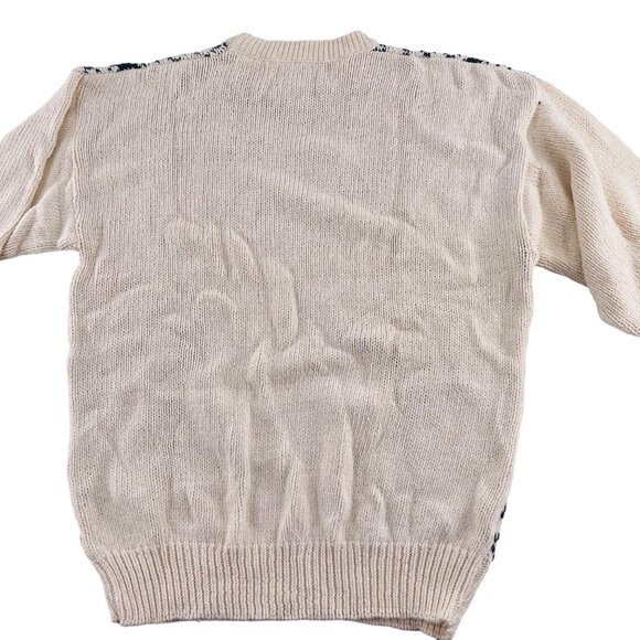 Ash Creek Trading XL Fair Isle Sweater 100% Cotton Ivory & Navy Diamond Pattern - Picture 5 of 5